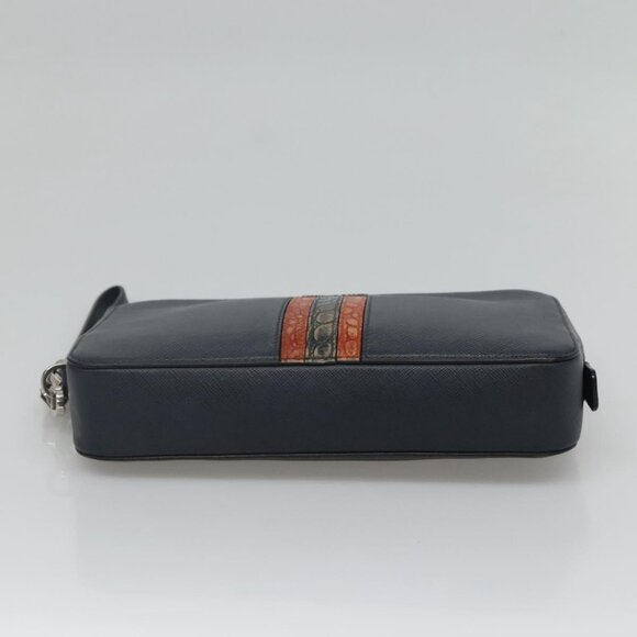 PRADA Clutch Bag Safiano leather Navy Silver Auth BD1408 - Picture 6 of 16